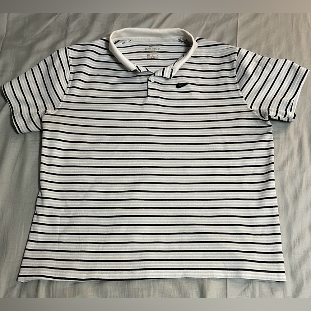 Nike Men's Striped Polo Shirt - Black and White